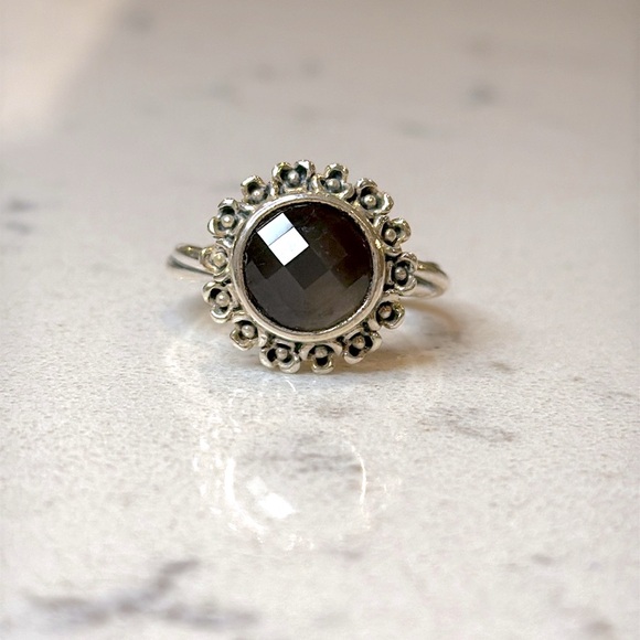 Retired Pandora Elegant Blue Floral 925 SS Ring Sz 7 - Picture 3 of 6